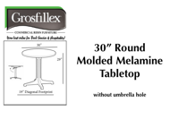 Picture of Grosfillex 30” Round Use Ped Base 1000 or Alum. Tilt Top Base 100 or Bar Height Table Base or Alum. Central Base