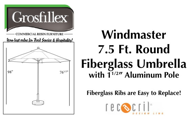 Picture of Grosfillex WINDMASTER 7 ½ ft. & 9 ft. Fiberglass Umbrellas with Aluminum 1 ½" Pole