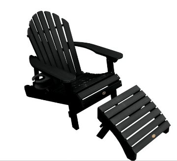 1 Hamilton Folding & Reclining Adirondack Chair with 1 Ottoman & 1 Easy-add Cup Holder